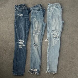 Distressed Denim Jeans - Blue and Light Blue